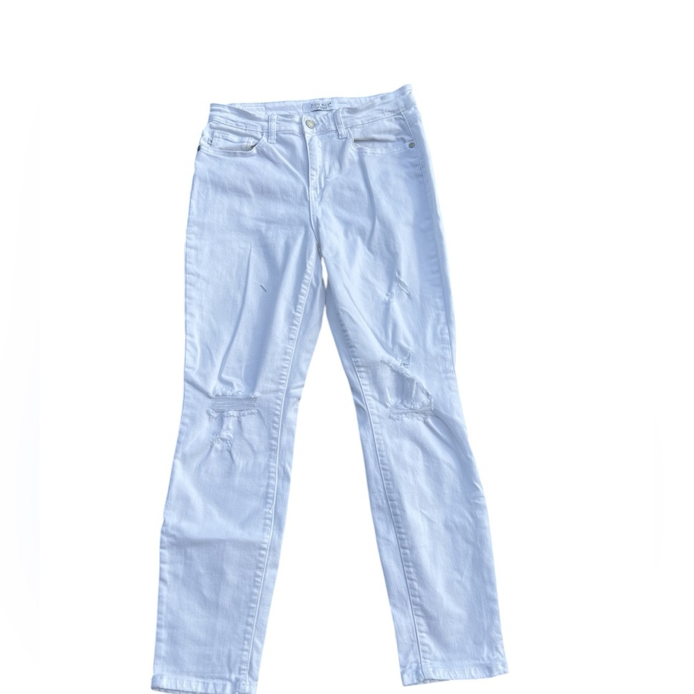Judy Blue Women’s Size 7/28 Boyfriend Fit Distressed White Jeans EUC‎
